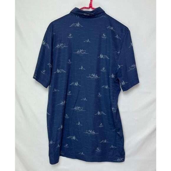 Travis Mathew Men L Blue Golf Polo Shirt Mountain Print Short Sleeve Performance - Picture 2 of 9